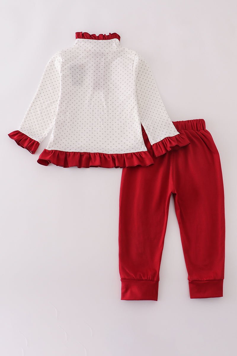 Red & White Holiday Elephant Ruffle Outfit – Girls Christmas Set - Blue Marc