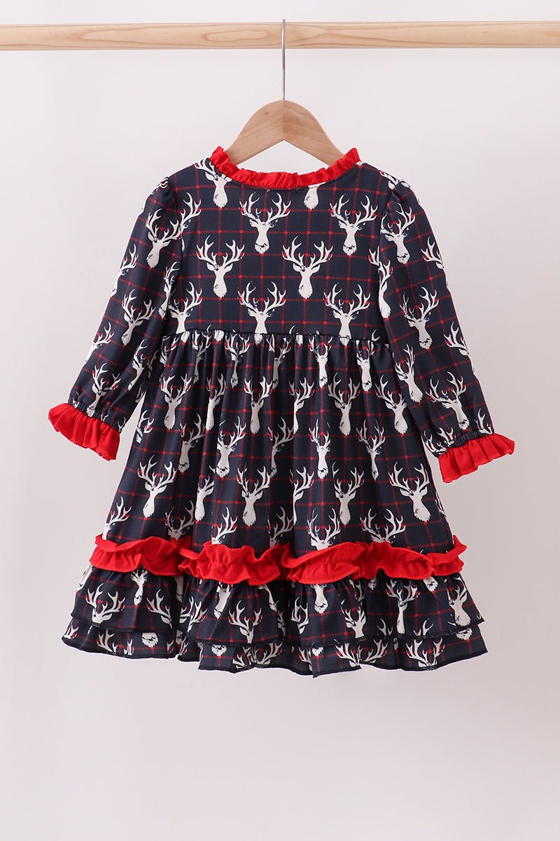 🎄 Reindeer Ruffle Magic – Holiday Dress That Twirls Into Hearts - Blue Marc