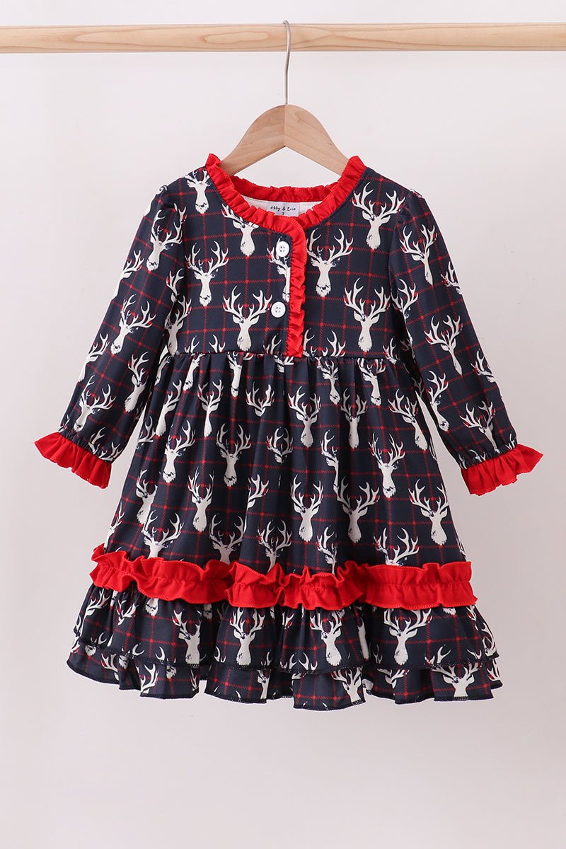 🎄 Reindeer Ruffle Magic – Holiday Dress That Twirls Into Hearts - Blue Marc