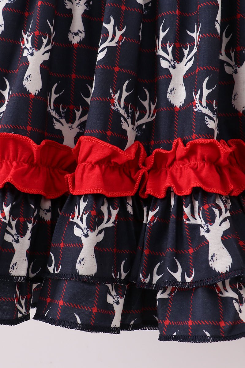 🎄 Reindeer Ruffle Magic – Holiday Dress That Twirls Into Hearts - Blue Marc