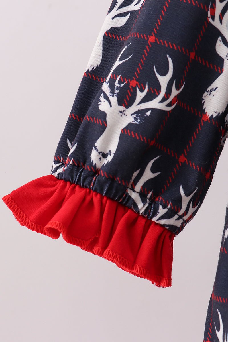 🎄 Reindeer Ruffle Magic – Holiday Dress That Twirls Into Hearts - Blue Marc