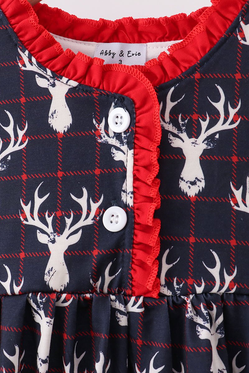 🎄 Reindeer Ruffle Magic – Holiday Dress That Twirls Into Hearts - Blue Marc