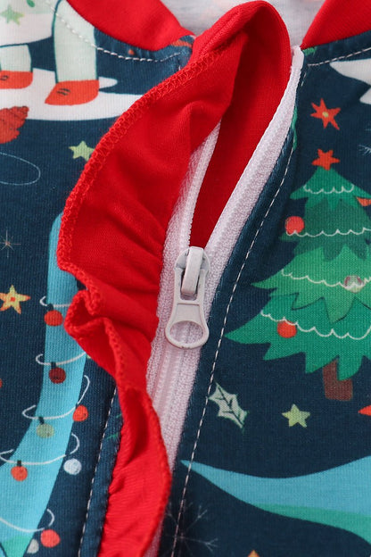 🦕 Roar Into Cozy: Holiday Dino Baby Girl Romper - Blue Marc