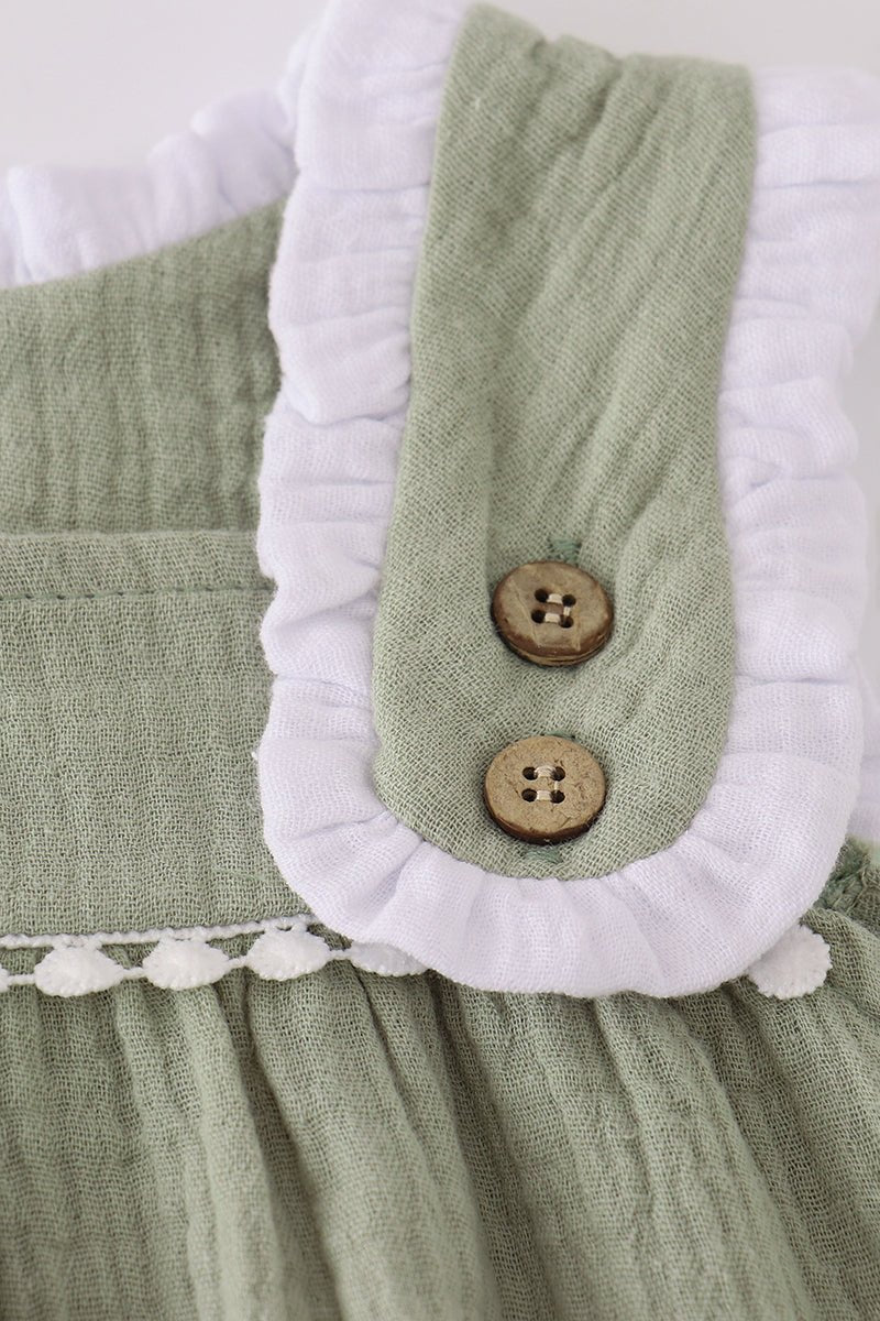 Sage Green Lace - Trimmed Girl Dress - Blue Marc