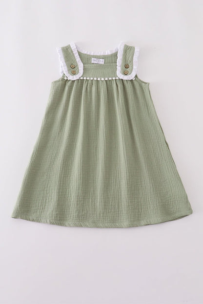 Sage Green Lace - Trimmed Girl Dress - Blue Marc