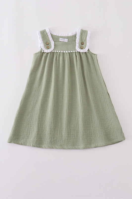 Sage Green Lace - Trimmed Girl Dress - Blue Marc