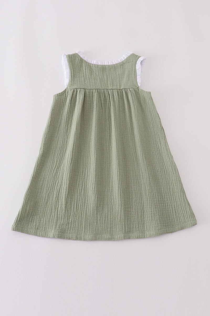 Sage Green Lace - Trimmed Girl Dress - Blue Marc