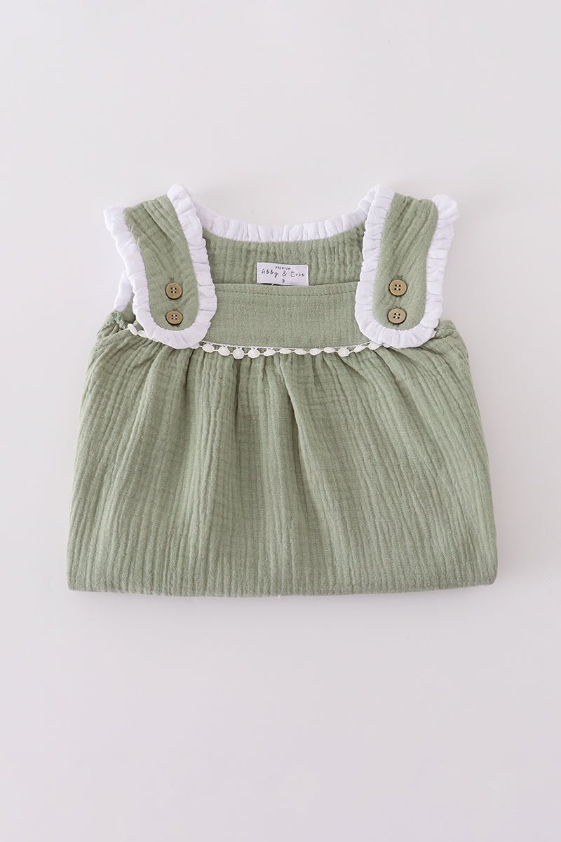 Sage Green Lace - Trimmed Girl Dress - Blue Marc