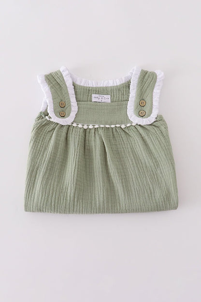 Sage Green Lace - Trimmed Girl Dress - Blue Marc