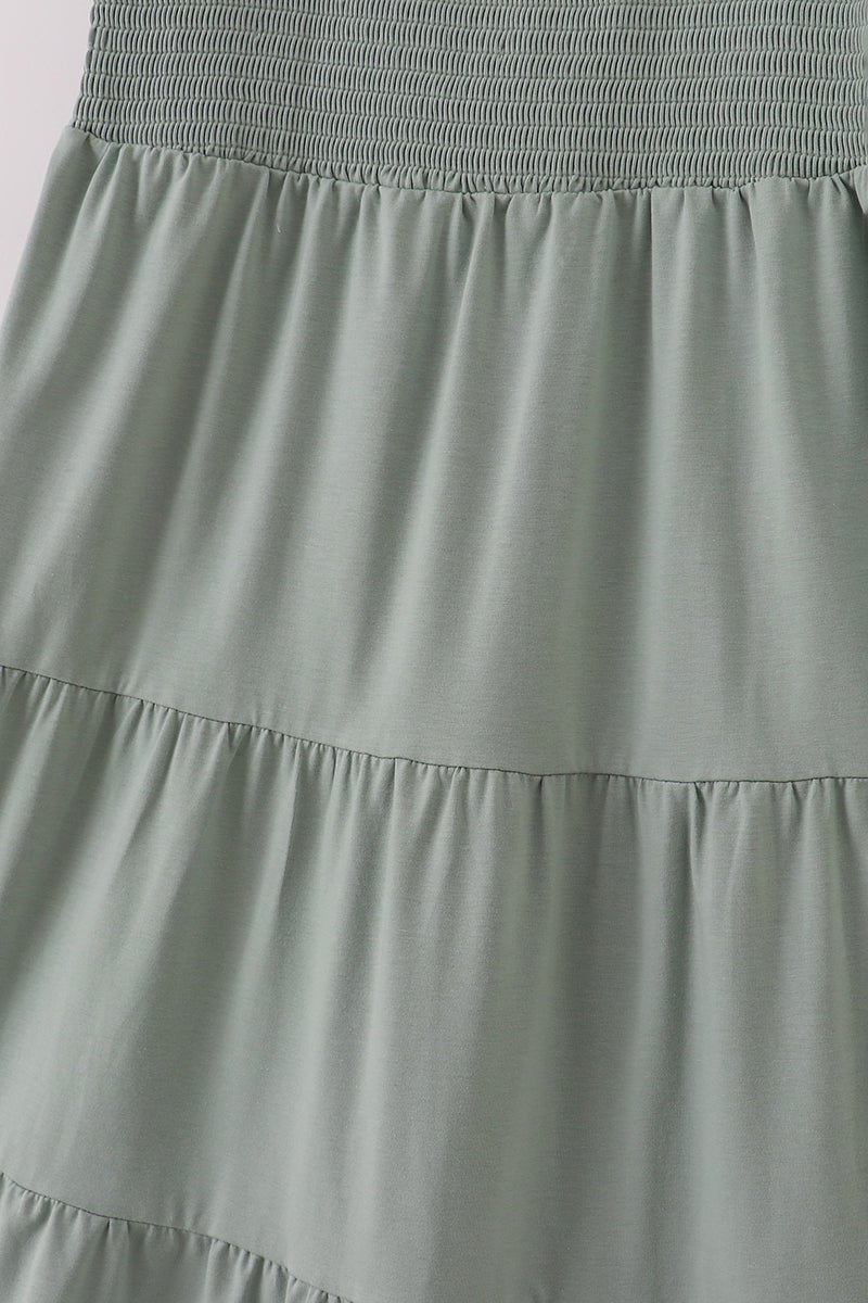 Sage Green Mommy Dress with Smocked Bodice & Tiered Skirt - Blue Marc
