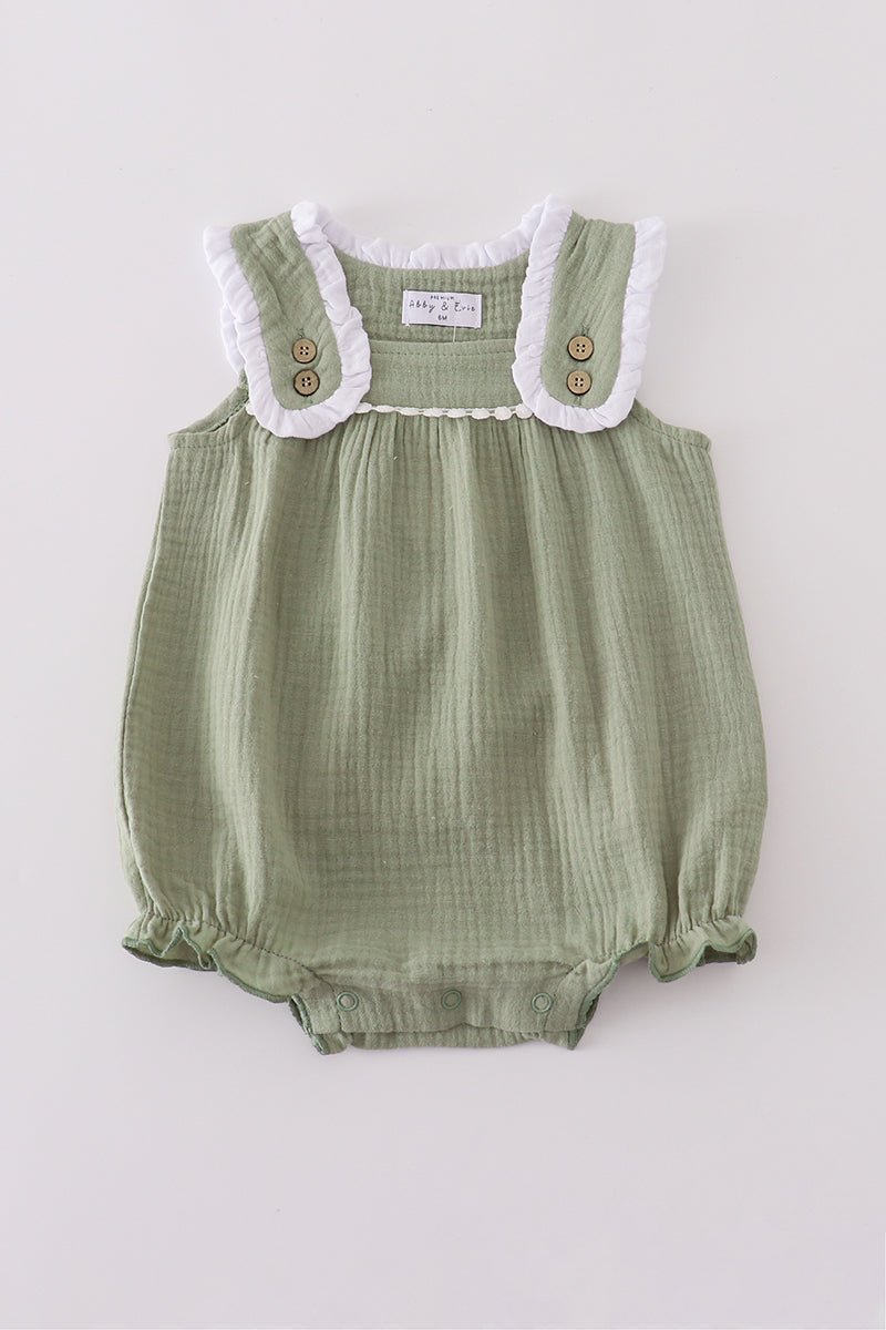 Sage Green Ruffle Romper for Baby Girls – Summer Cotton One - Piece - Blue Marc