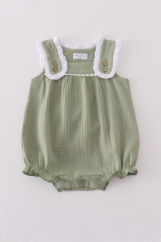 Sage Green Ruffle Romper for Baby Girls – Summer Cotton One - Piece - Blue Marc