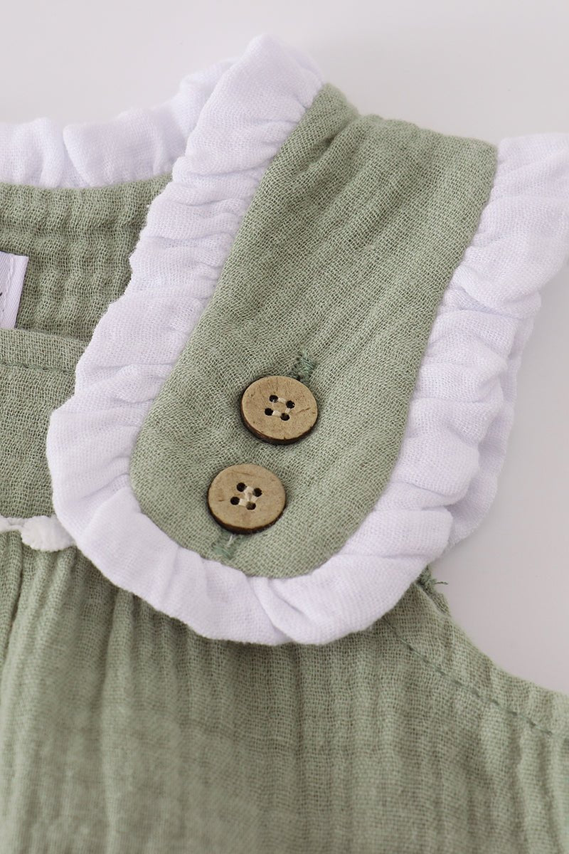 Sage Green Ruffle Romper for Baby Girls – Summer Cotton One - Piece - Blue Marc
