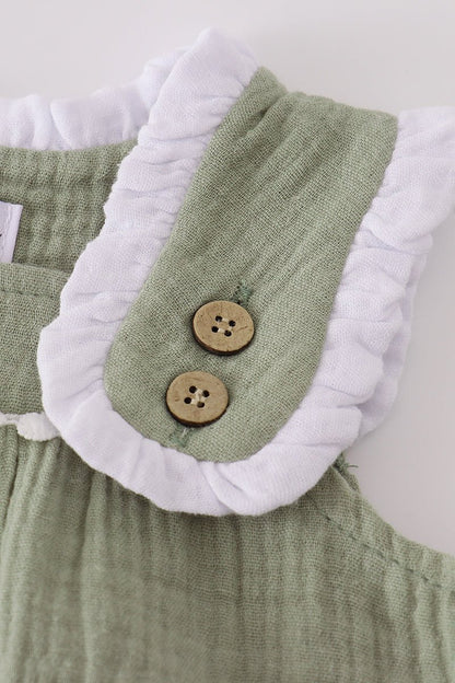 Sage Green Ruffle Romper for Baby Girls – Summer Cotton One - Piece - Blue Marc