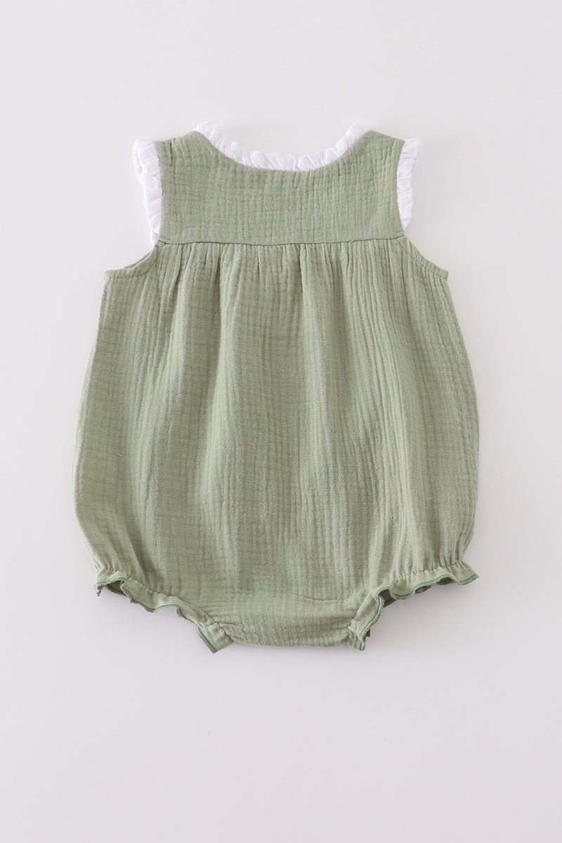 Sage Green Ruffle Romper for Baby Girls – Summer Cotton One - Piece - Blue Marc