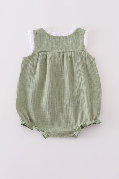 Sage Green Ruffle Romper for Baby Girls – Summer Cotton One - Piece - Blue Marc