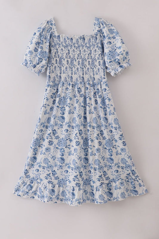 Serenity in Bloom Women’s Midi Dress – Blue Floral Cottagecore Style - Blue Marc