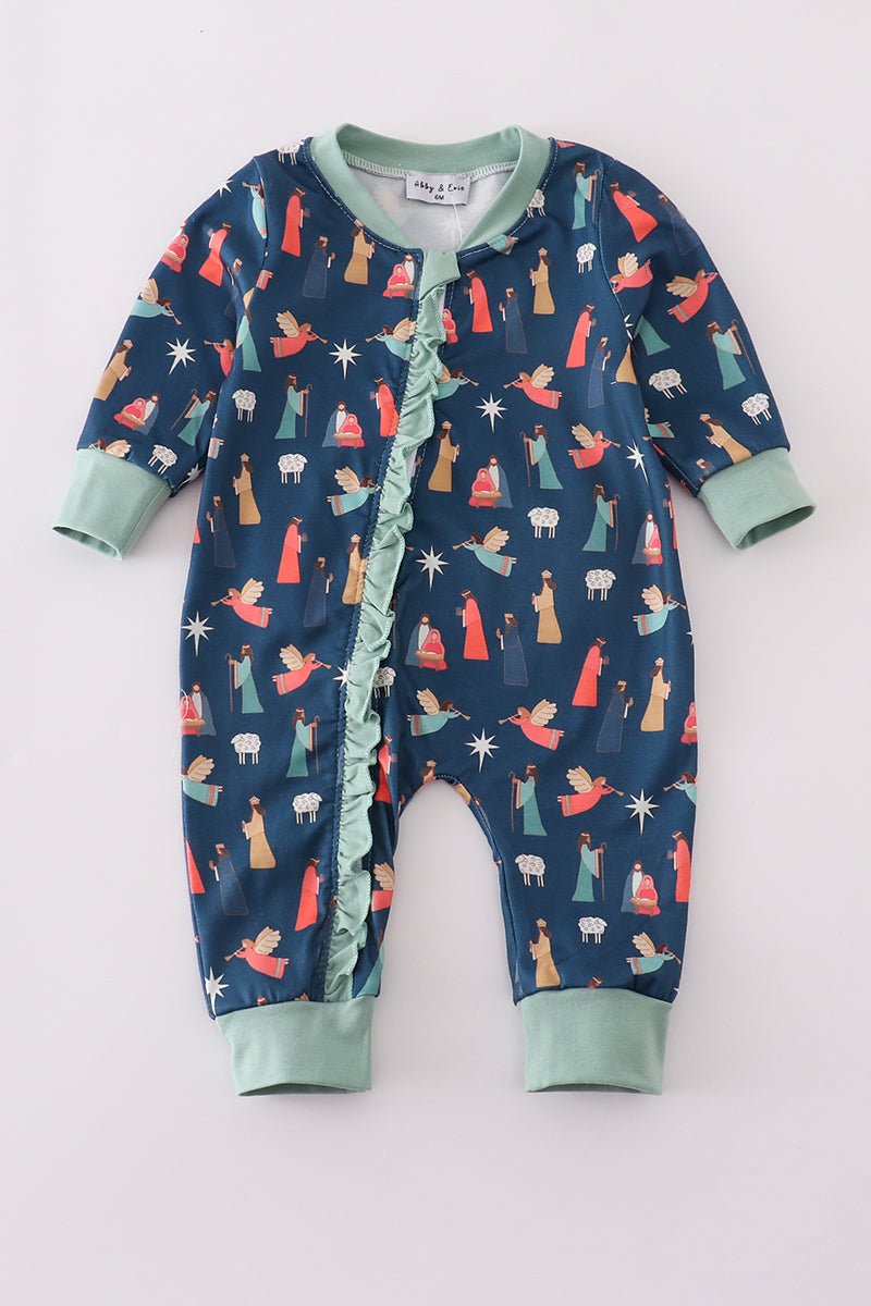 Silent Night, Holy Light Baby Girl Nativity Romper – Faith - Filled Comfort for Precious Moments - Blue Marc