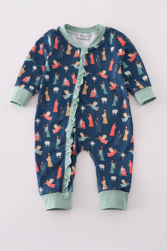 Silent Night, Holy Light Baby Girl Nativity Romper – Faith - Filled Comfort for Precious Moments - Blue Marc