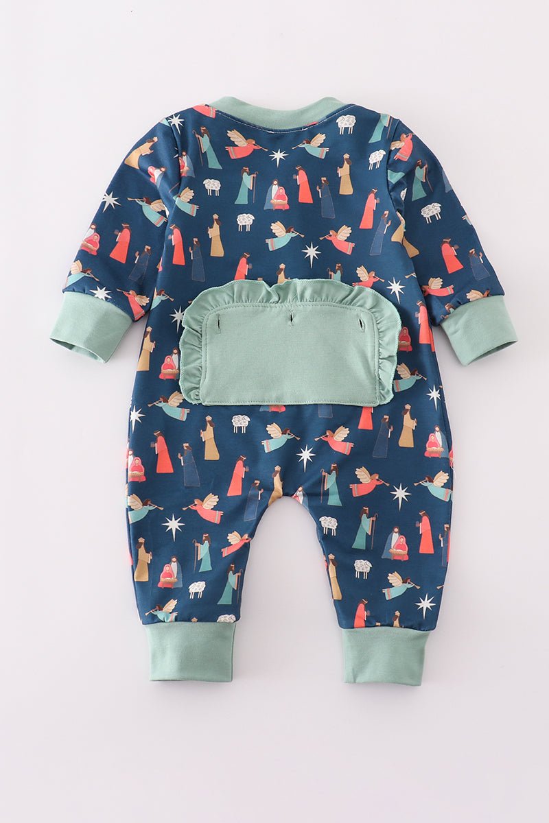 Silent Night, Holy Light Baby Girl Nativity Romper – Faith - Filled Comfort for Precious Moments - Blue Marc
