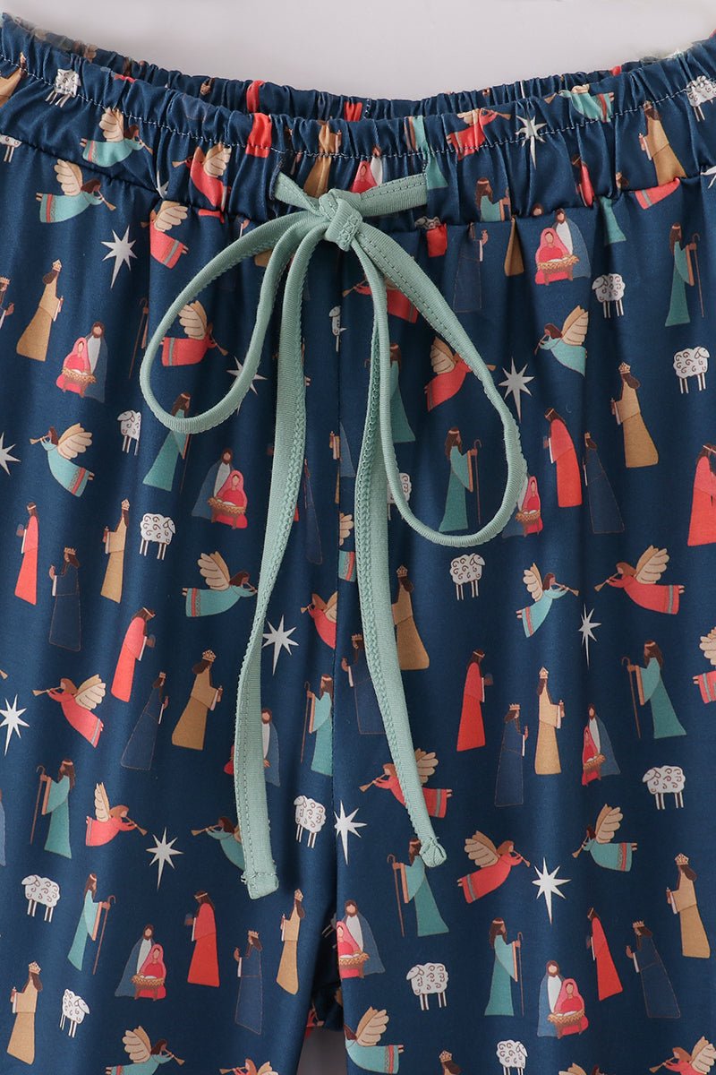 🦌 Silent Night, Sacred Light - Nativity Dad Pajama Pants - Blue Marc