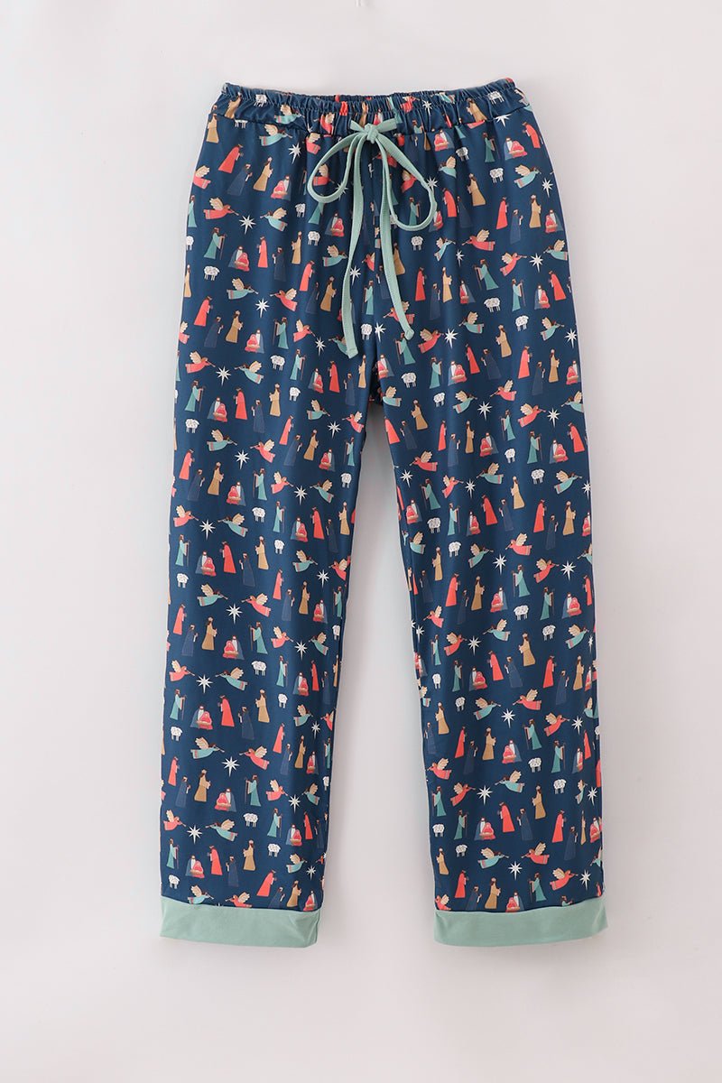 🦌 Silent Night, Sacred Light - Nativity Dad Pajama Pants - Blue Marc