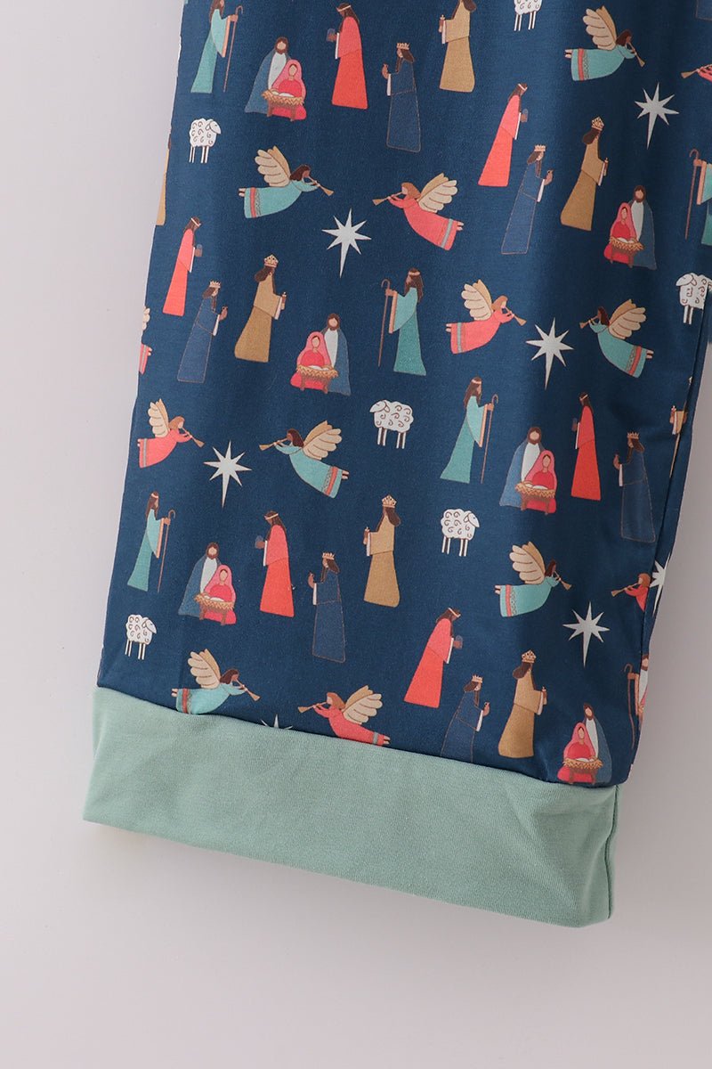 🦌 Silent Night, Sacred Light - Nativity Dad Pajama Pants - Blue Marc