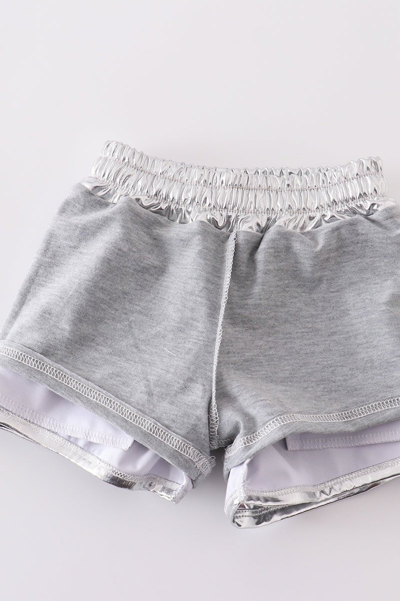 Silver Spark Shimmer Shorts – Trendy Girls’ Metallic Statement Bottoms - Blue Marc