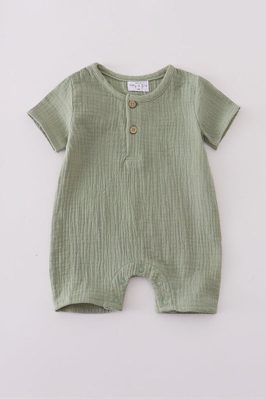 Soft Olive Green Baby Boy Short Sleeve Romper - Blue Marc