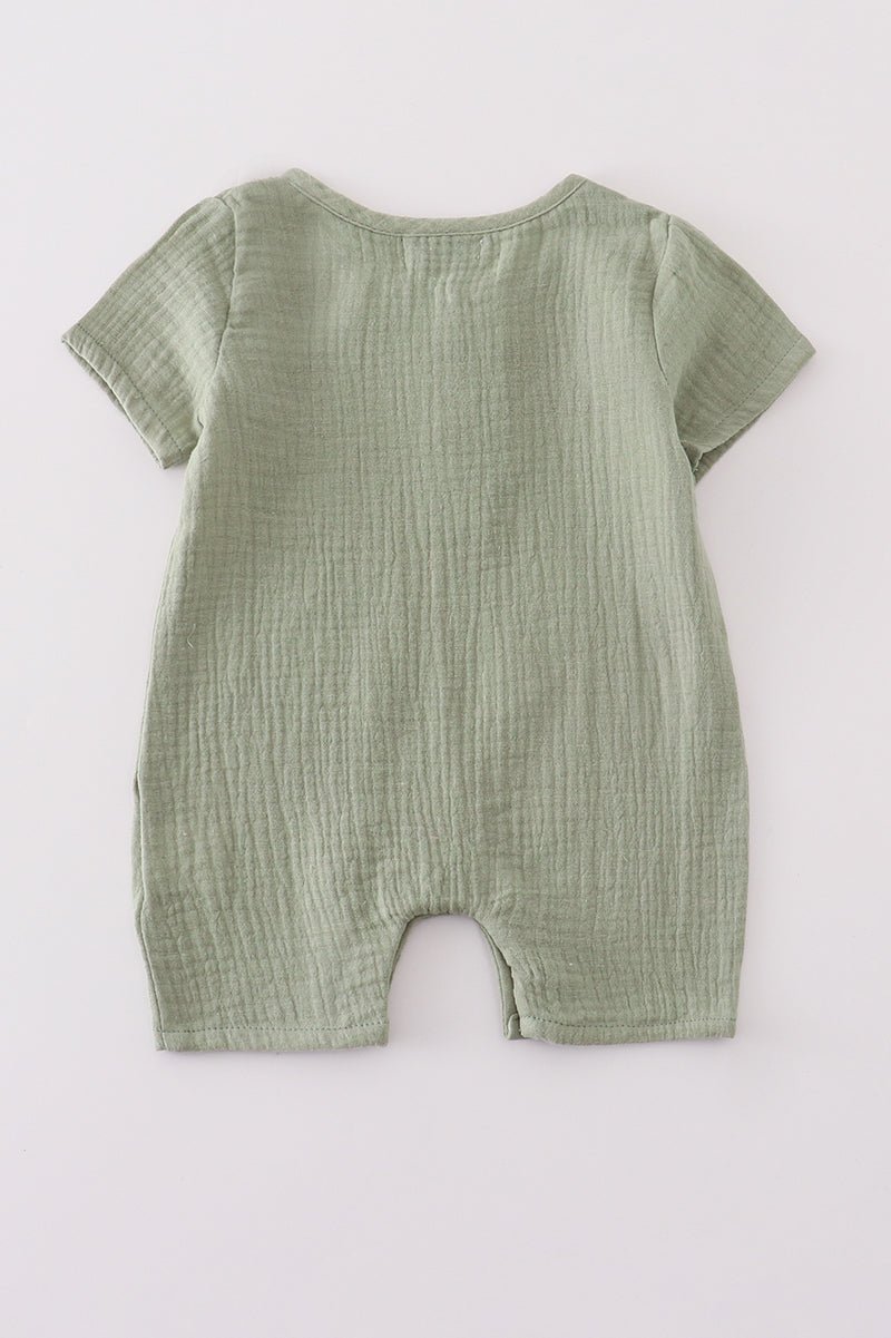 Soft Olive Green Baby Boy Short Sleeve Romper - Blue Marc