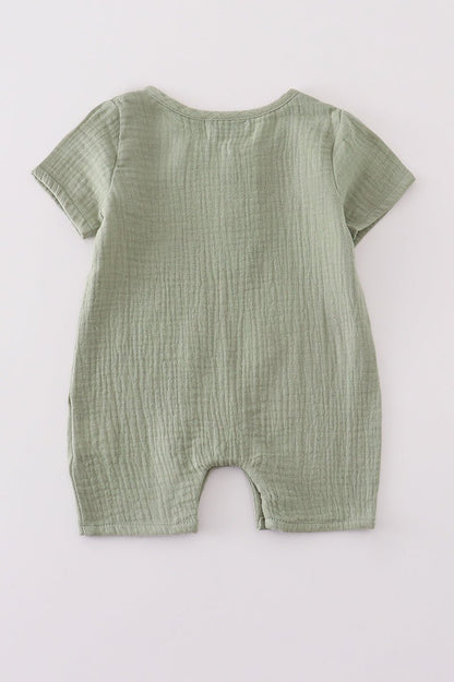 Soft Olive Green Baby Boy Short Sleeve Romper - Blue Marc