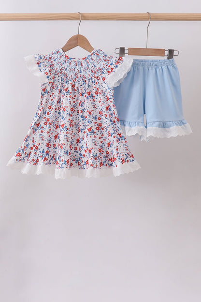 Sweet Meadow Floral Dress & Blue Bloomers Set - Blue Marc