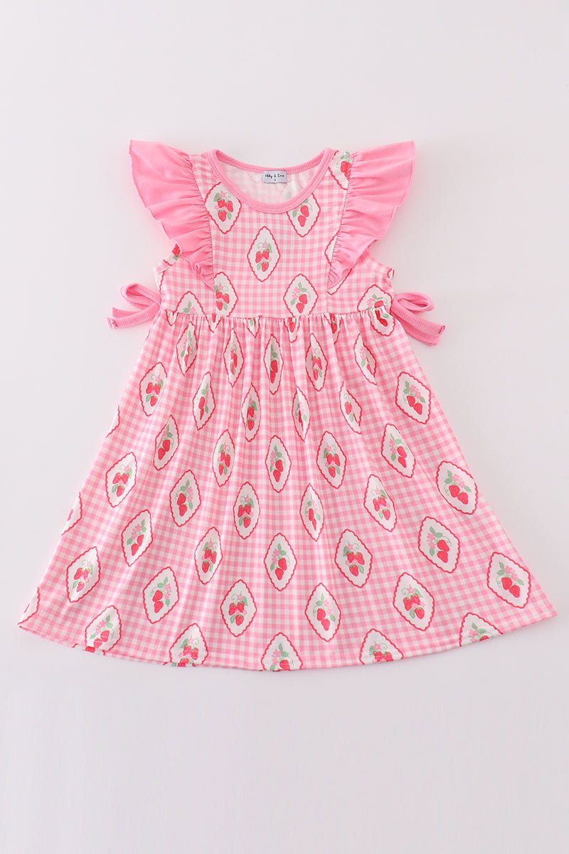 Sweet Strawberry Gingham Ruffle Dress - Blue Marc