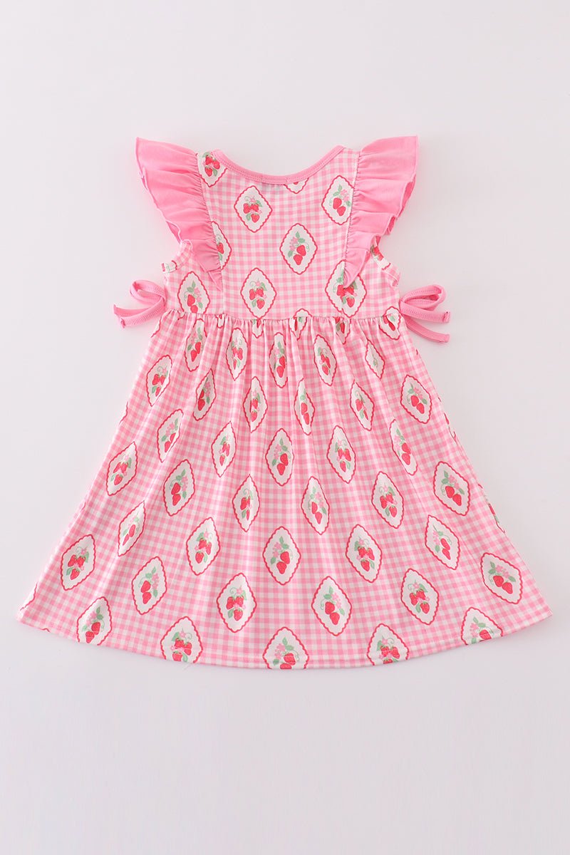 Sweet Strawberry Gingham Ruffle Dress - Blue Marc