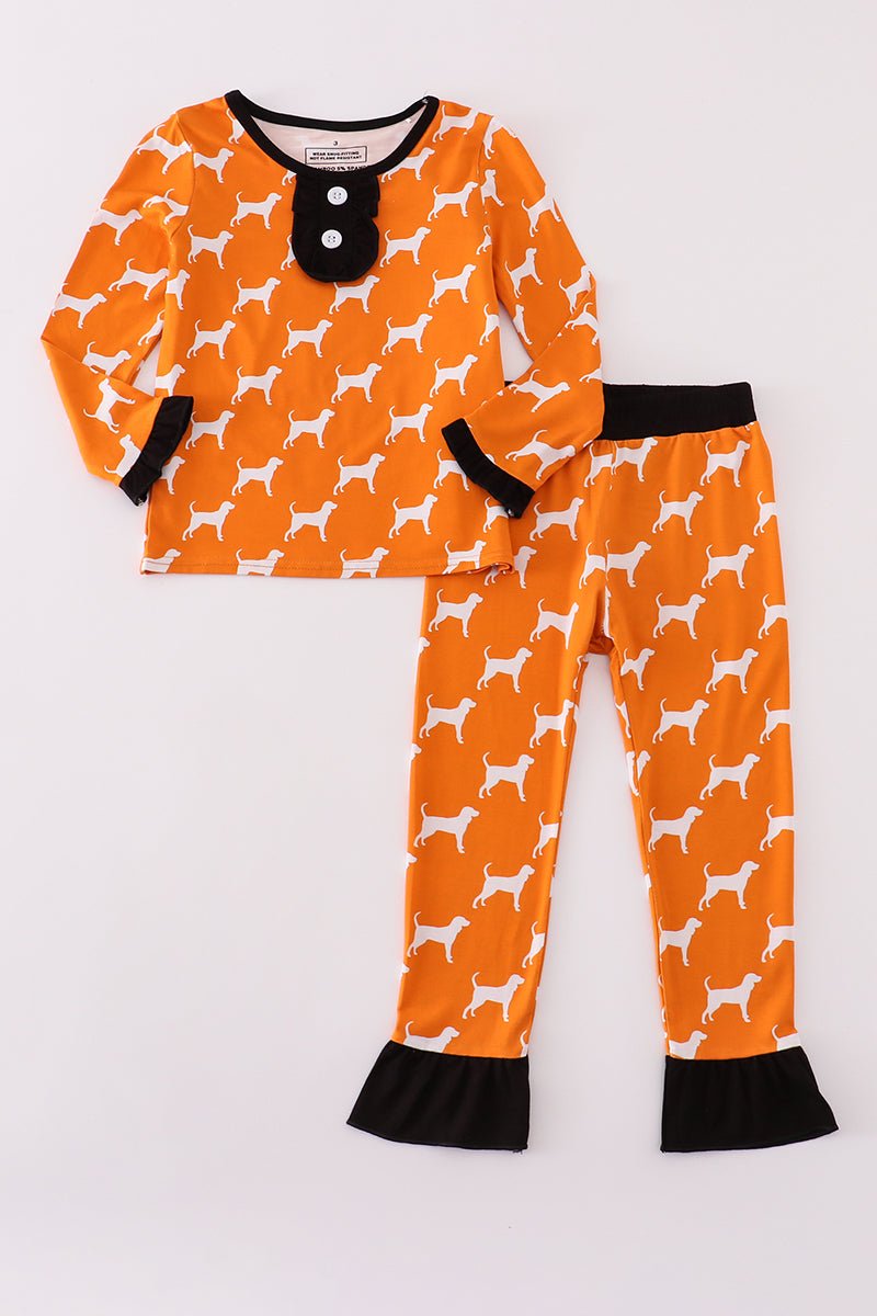 Tennessee Spirit Girls Pajama Set – Orange with Black Ruffle Trim - Blue Marc