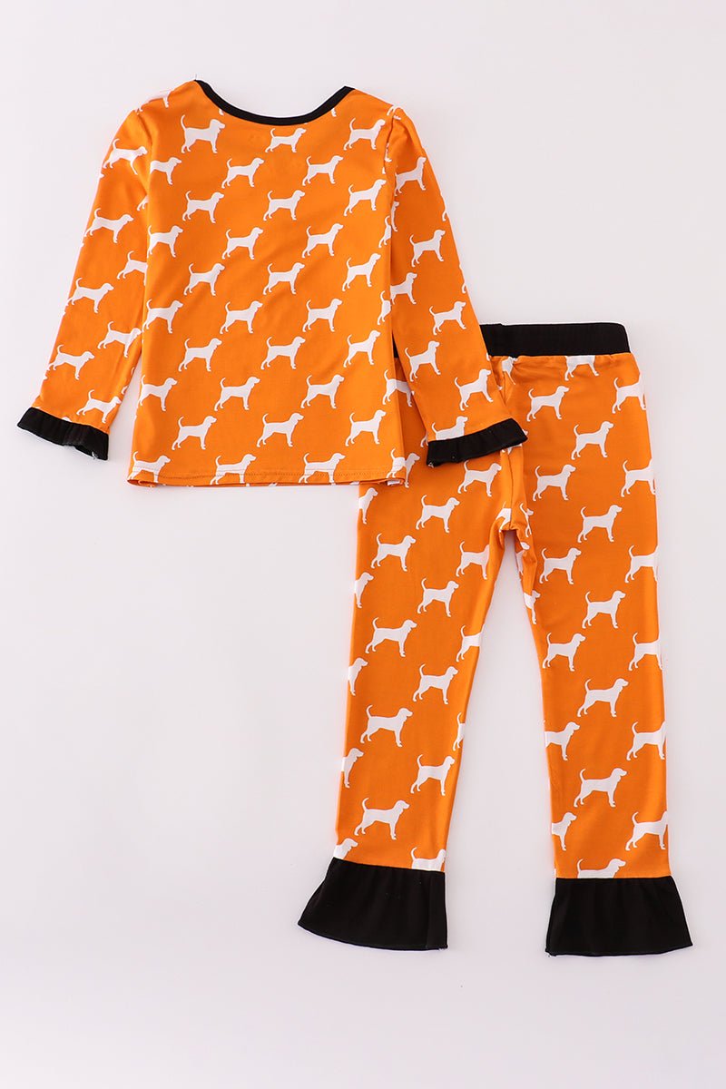 Tennessee Spirit Girls Pajama Set – Orange with Black Ruffle Trim - Blue Marc
