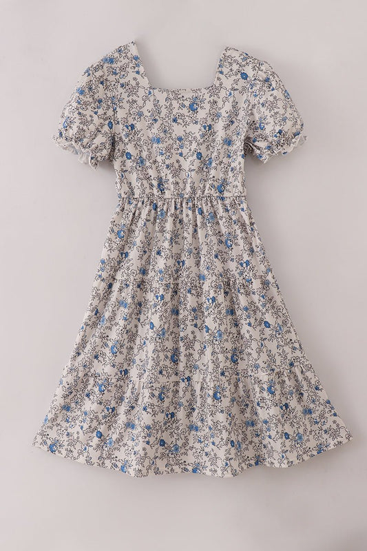 Timeless Blooms Floral Midi Dress for Moms – Perfect for Twinning - Blue Marc