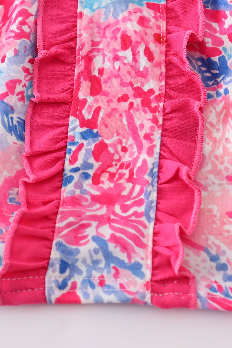 Tropical Bloom Baby Girl Set – Floral Top with Peter Pan Collar & Matching Bloomers - Blue Marc