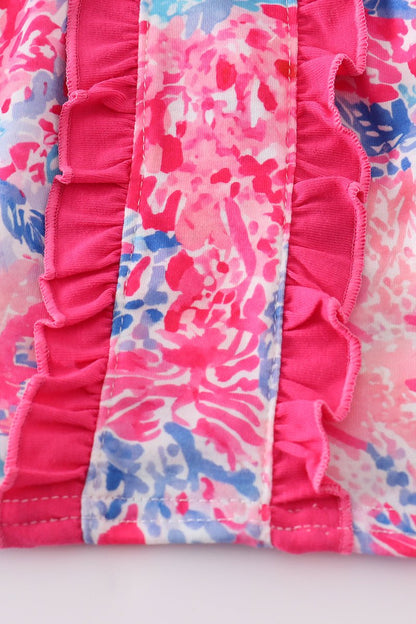 Tropical Bloom Baby Girl Set – Floral Top with Peter Pan Collar & Matching Bloomers - Blue Marc