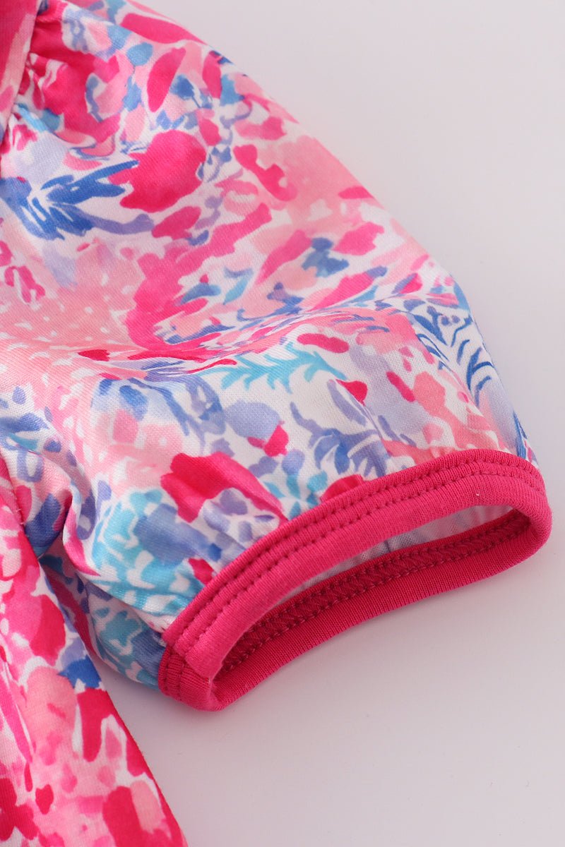 Tropical Bloom Baby Girl Set – Floral Top with Peter Pan Collar & Matching Bloomers - Blue Marc