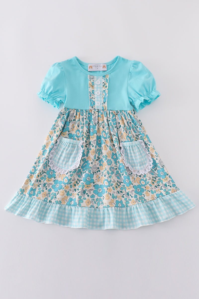 Vintage Charm: Aqua Dress for Girls 💙🌿 - Blue Marc