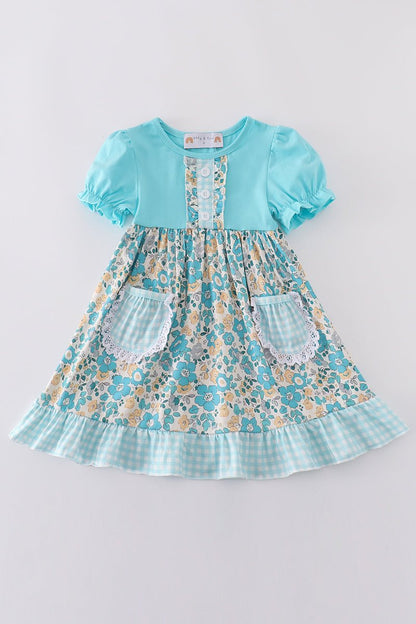 Vintage Charm: Aqua Dress for Girls 💙🌿 - Blue Marc