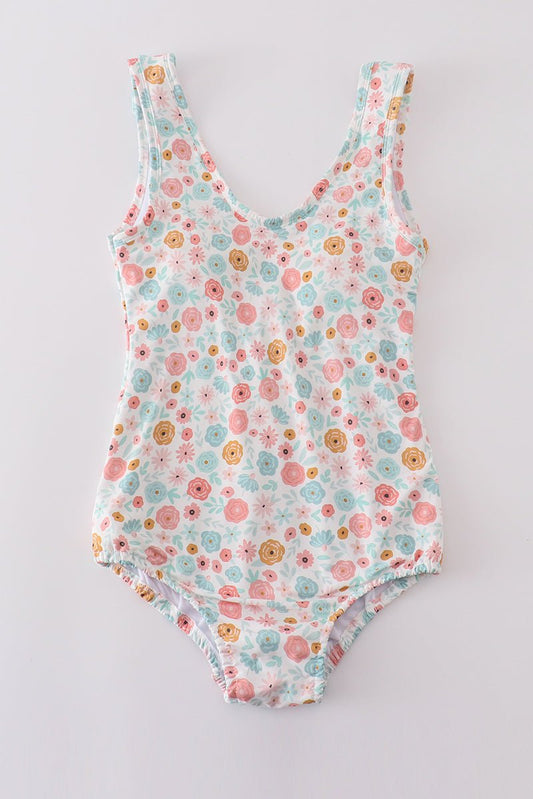 Women’s One - Piece Swimsuit – Retro Floral Print | Matching Mommy & Me Swimwear - Blue Marc