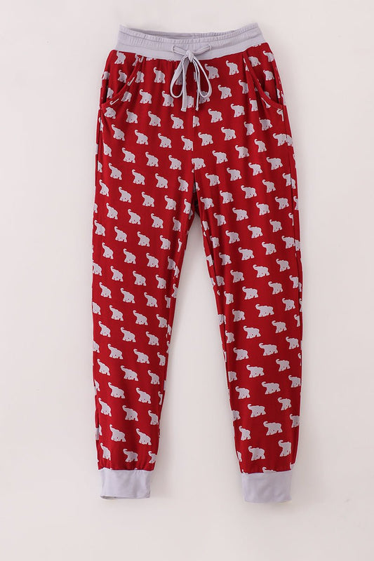 Women's Red Elephant Print Pajama Pants with Gray Trim - Blue Marc