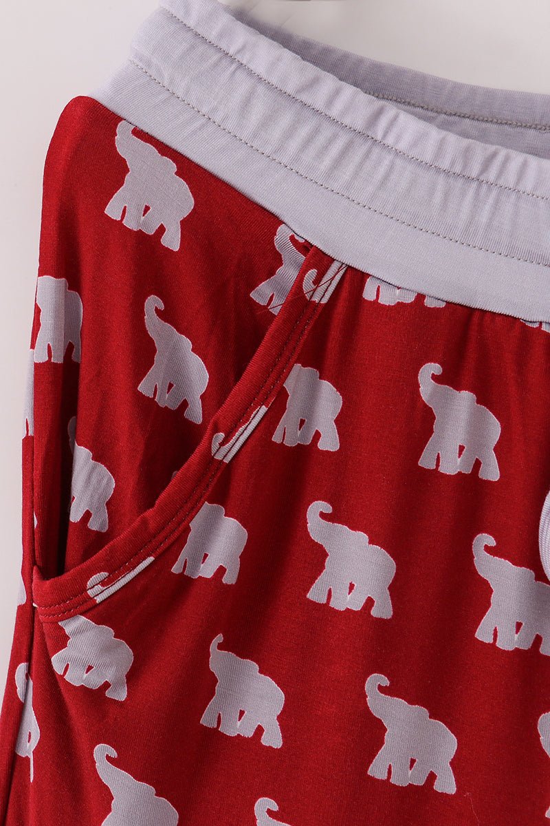 Women's Red Elephant Print Pajama Pants with Gray Trim - Blue Marc