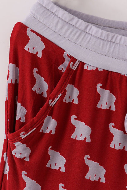 Women's Red Elephant Print Pajama Pants with Gray Trim - Blue Marc