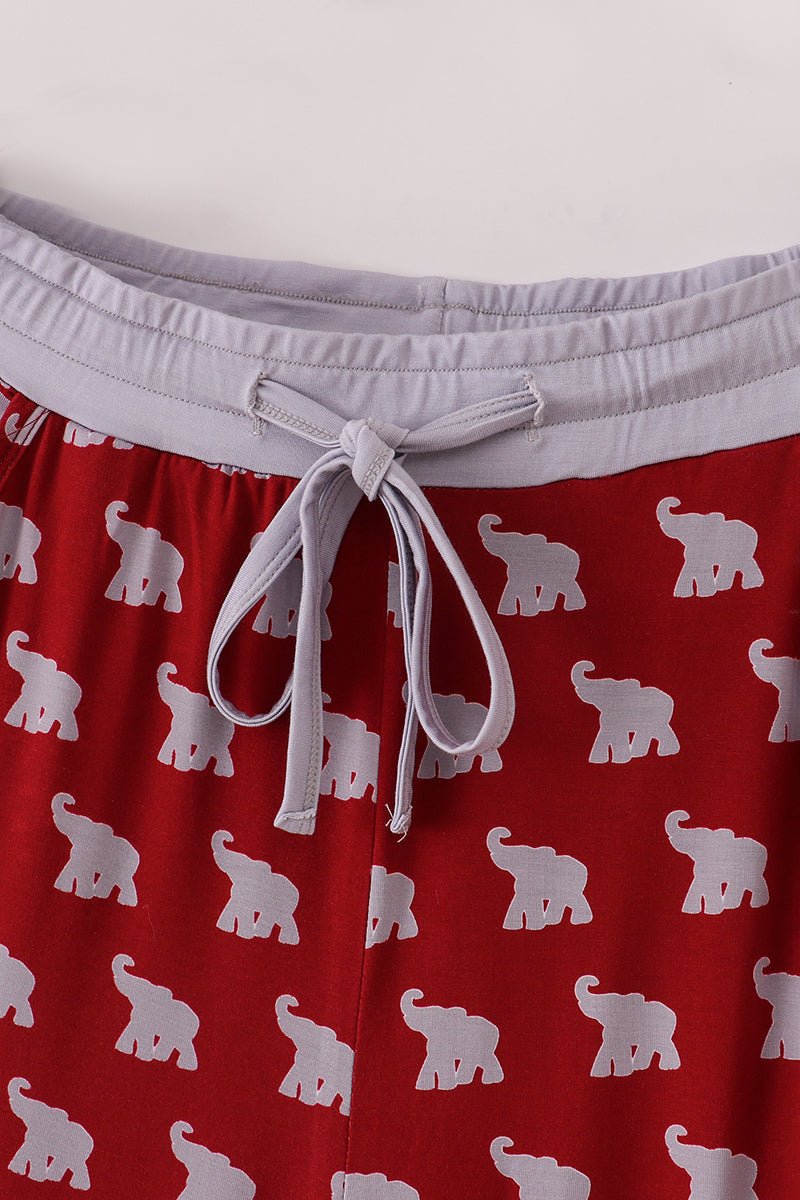 Women's Red Elephant Print Pajama Pants with Gray Trim - Blue Marc