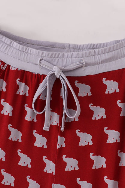Women's Red Elephant Print Pajama Pants with Gray Trim - Blue Marc