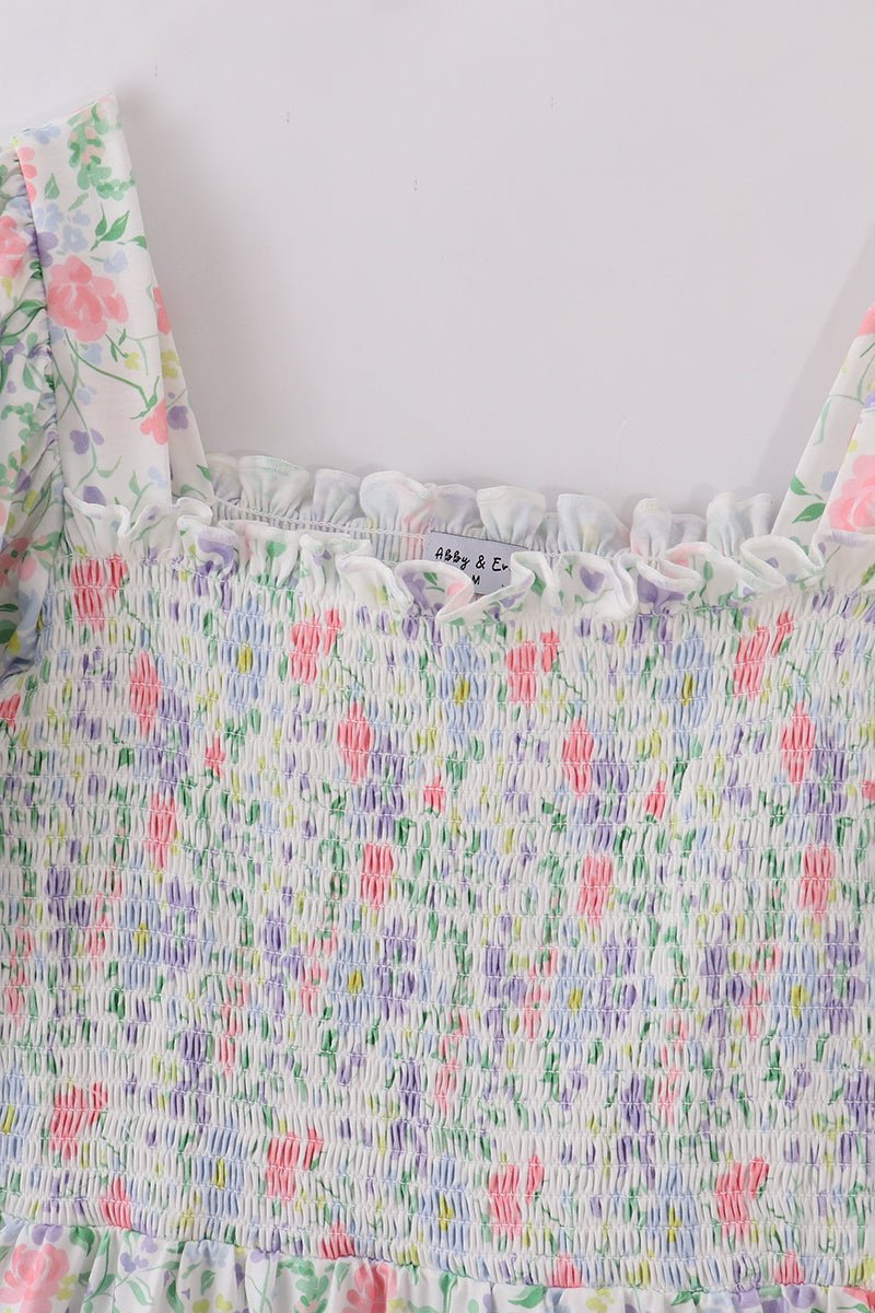 Women’s Smocked Floral Midi Dress - Blue Marc