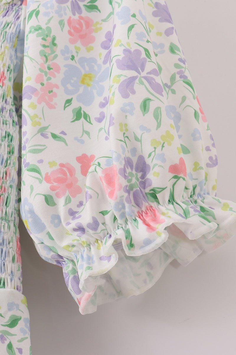 Women’s Smocked Floral Midi Dress - Blue Marc